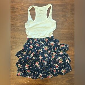 abercrombie kids Navy Floral Ruffle Dress with White Tank Top